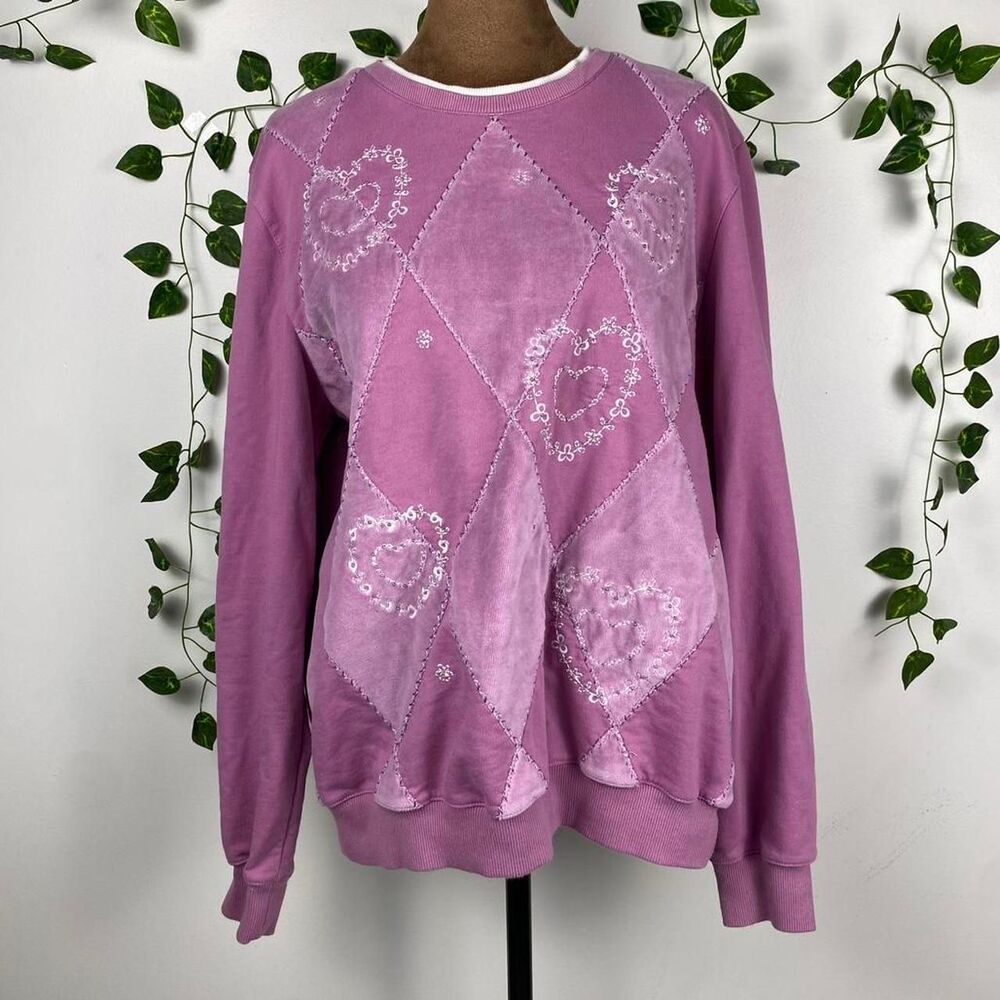 Vintage Alfred Dunner purple patchwork beaded embroidery quilted sweater